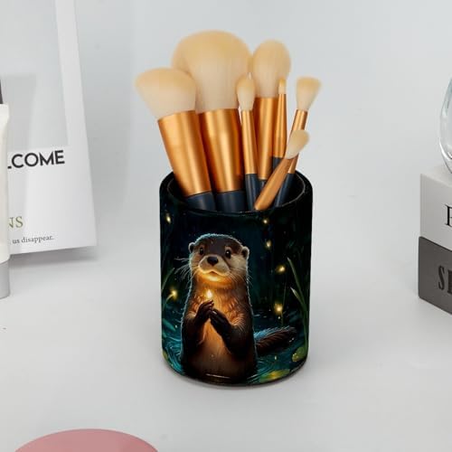 Cute Otter Pen Holder Pencil Organizer Cute Pencil Cup Desk Decor Makeup Brush Holder PU Multifunctional Office Supplies for Home Classroom School