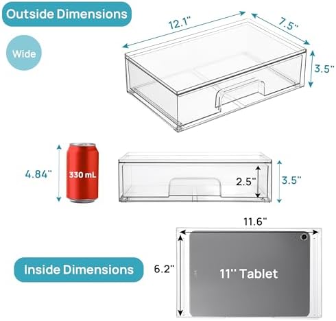 Vtopmart 12.1''W Clear Stackable Storage Drawers,3 Pack Acrylic Plastic Organizers Bins for Makeup Palettes, Cosmetics, and Beauty Supplies,Ideal for Vanity, Bathroom,Cabinet,Desk Organization
