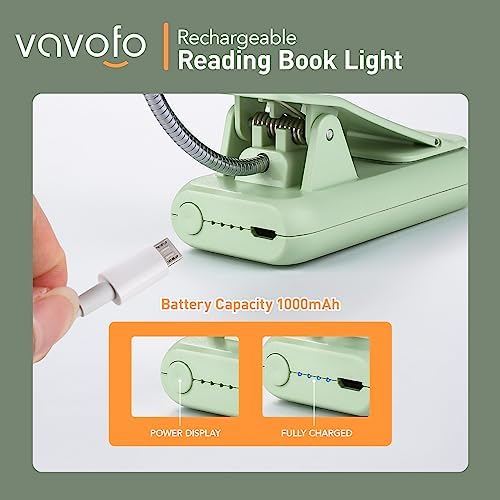 VAVOFO Rechargeable Reading Light, Clip on Book Light for Reading in Bed