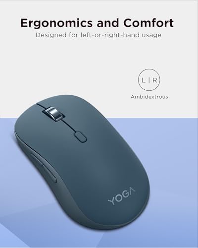 Lenovo Yoga Bluetooth Silent Mouse, 3 Level DPI Adjustment, 36 Month Battery Life, Bluetooth 5.3, 3 Device Paring, Whisper Quiet, Programmable Buttons, Smooth Finish, Tidal Teal