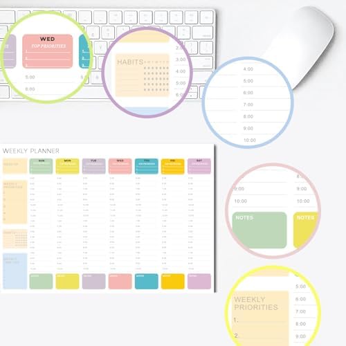 Undated Weekly Hourly Planner Notepad, Tear-Off ADHD Planner,Weekly Planner,Weekly Schedule Planner,Weekly To Do List Notepad(52 Sheets,8.5"x11",Colorful)