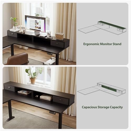 Agilestic 63 Inch L Shaped Electric Standing Desk with Drawer, Black