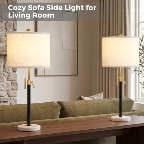 Qingmiao Gold Table Lamps Set of 2, 22" to 30" Adjustable Nightstand Lamps for Bedroom, Dimmable End Table Lamps for Living Room Console Entry Farmhouse Home Decor, New House Warming Gifts