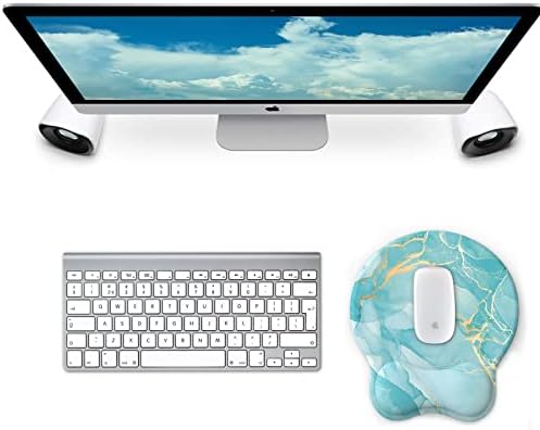 eulps Mouse Pad with Wrist Rest, Comfortable Computer Mousepad with Gel Wrist Support Smooth Surface and Non-Slip PU Base for Pain Relief, Laptop, Office & Home (Blue Marble)