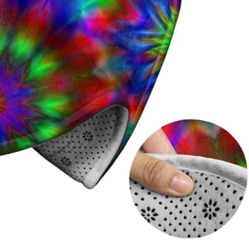 Women's Large Home Decor Mat, Soft Round Yoga Carpet, Non Slip Machine Washable Home Office Circle Rug Trippy Tie Dye Mandala Colorful, 24inch