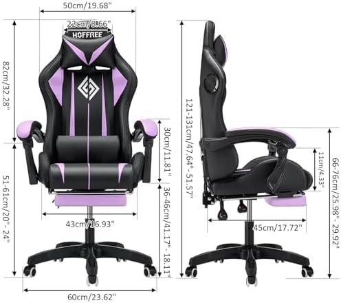 HOFFREE RGB Gaming Chair with Speakers Massage LED Lights Game Chair-Purple