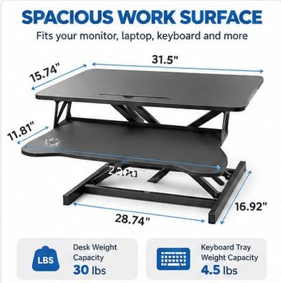 Standing Desk Converter, Adjustable Dual Monitor Riser, Black