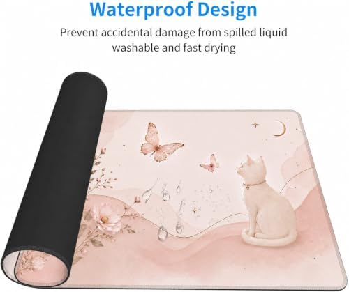 Large Desk Mat 31.5x15.7 Inch Pink Cat Butterfly Mouse Pad