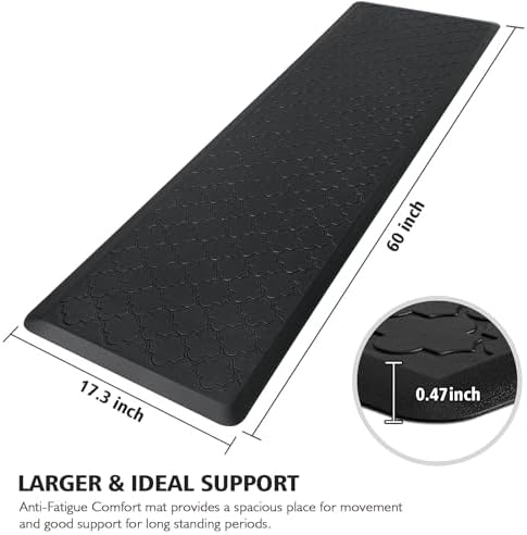 WISELIFE Kitchen Mat Cushioned Anti Fatigue Floor Mat,17.3"x60", Thick Non Slip Water Resistant Kitchen Rugs and Mats,Heavy Duty Foam Standing Mat for Kitchen,Floor,Home,Desk,Sink,Laundry, Black