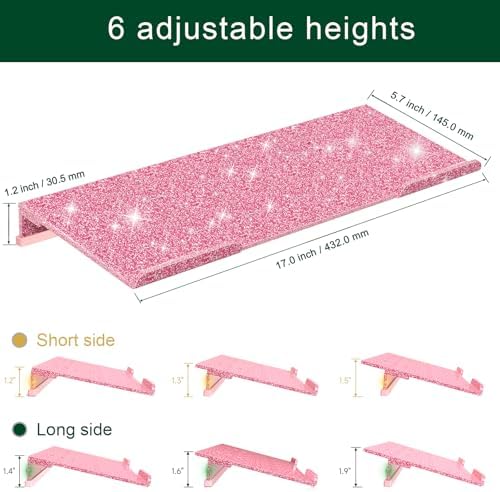 Computer Keyboard Stand for Desktop - 6-Level Height Adjustable Acrylic Keyboard Riser Non-Slip Ergonomic Key Board Tray Holder for Home School Office Desk Accessories, Sparkling Pink