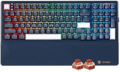 Hexgears E4Pro Wireless Creamy Mechanical Keyboard with Number Pad, Hot Swappable Custom Keyboard with Wrist Rest,Pre-lubed Tactile Switches,Gasket Structure,RGB Backlit Gaming Keyboard (Dark Blue)