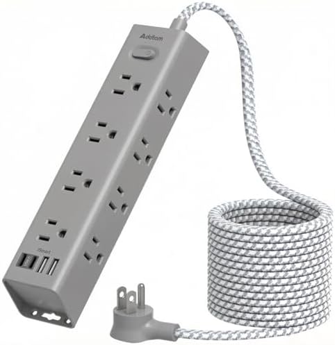 10FT Extension Cord, Power Strip Surge Protector with 12 AC Outlets & 4 USB