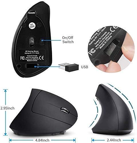 Ergonomic Wireless Mouse,Vertical Gaming Mouse -Ergonomic Design - Prevention of Mouse arm -Tennis Elbow (RSI Syndrome),3 Adjustable DPI 3200/1600/1200 Levels for Laptop, PC, MacBook, Notebook etc.