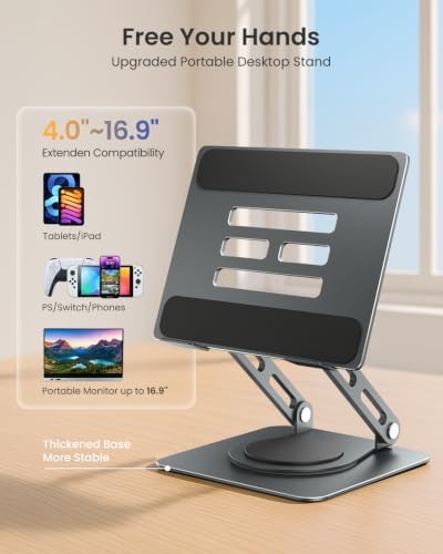 LOXP Heavy-Duty Base for iPad Stand, Adjustable Portable Monitor Stand Gray