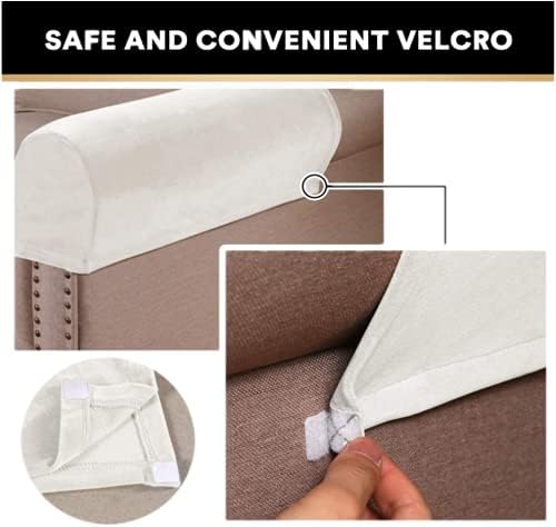 2 Pack Velvet Stretch Armrest Covers - Non Slip Sofa Chair Covers, Soft Elastic Arm Protectors for Living Room Couch, Office Chair, Recliner (White)