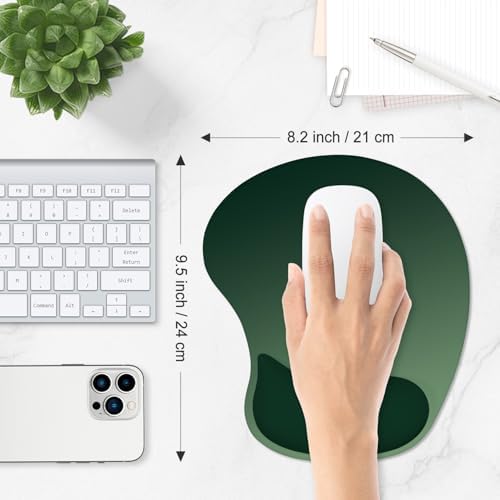ITNRSIIET Ergonomic Mouse Pad, Cushioned Gel Wrist Rest, Non-Slip Base, Smooth Surface, Cute Multi-Color, 9.5 x 8.2 in, Deep Green