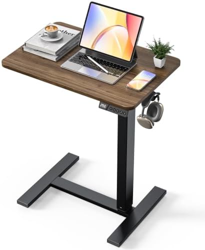 24"x 16" Electric Overbed Table, Rolling Laptop Desk for Bed, Walnut