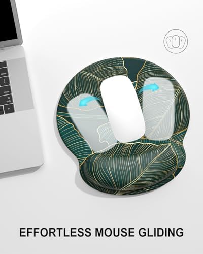 Auhoahsil Ergonomic Mouse Pad with Wrist Rest, Comfortable Silicone Non-Slip Computer Pain Relief Gel Mouse Mat with Wrist Support for Gaming, Work, Office, Women & Men, Cute Pattern, Monstera Leaves