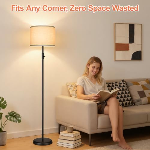 Floor Lamp Simple Design with Shade, Small Tall Lamps for Living Room Bedroom Office Dining Room Kitchen-Black