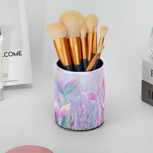 Leather Pen Holder for Desk, Mermaid Tail Pencil Cup Pen Organizer Makeup Brush Holder for Office Home Kids Countertop Desk Accessory Storage
