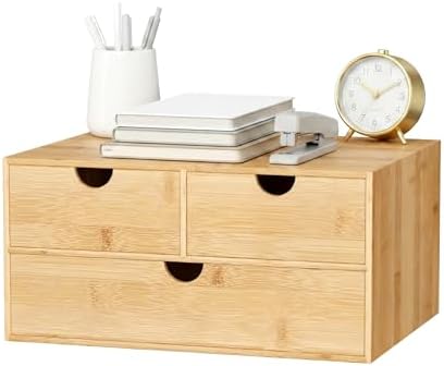 Bamboo Desk Organizer with Drawers, Desktop Storage for Office Supplies