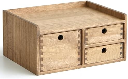 KIRIGEN Wooden Desk Organizer with 3 Drawers and Top Tray, Brown DT1D3C-DBR