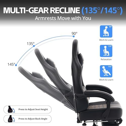 Gaming Chair Breathable Leather with Pocket Spring Cushion, Wide and High Ergonomic Office Chair with Headrest, Computer Gaming Chair with Footrest for Adult and Teen (Black)