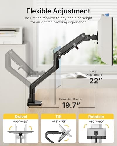 monTEK Heavy Duty Monitor Arm, 17-57" Ultrawide, Gas Spring, 59.4 lbs，Black