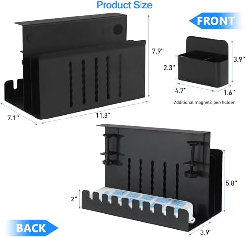 MAXECHO Desk Side Storage, Under Desk Laptop Mount, Table Side Hanging File Organizer, No Drill Clamp On Cable Management Tray, Laptop Holder with Magnetic Pen Holder for Office and Home, Load 22 Lbs
