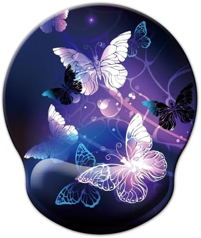 Mouse Pad with Wrist Support, Ergonomic Mouse Pad with Memory Foam Wrist Rest Cushion, Non-Slip Rubber Base Gaming Mice Pad for Home Office Computer Laptop, Butterfly