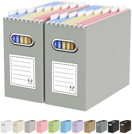 Oterri Portable Collapsible Cardboard File Box with Handle for Letter-Size