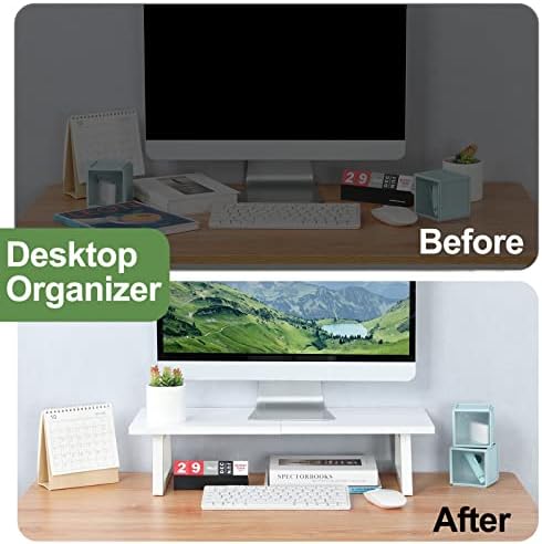 TEAMIX 24 inch Monitor Riser for Desk, Wood & Steel Computer/TV Stand White