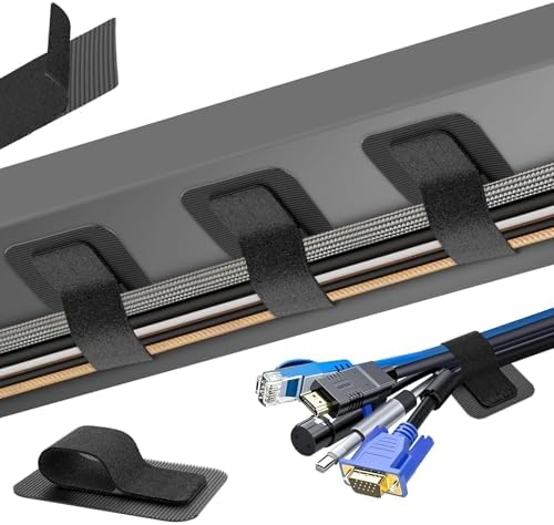 Under Desk Cable Management, 【Holds 15 Cables】【Ultra Adhesion】 Hook and Loop Cable Strap, Adjustable Long Cable Tie, Reusable Cable Clip Hiding, 20 Pairs