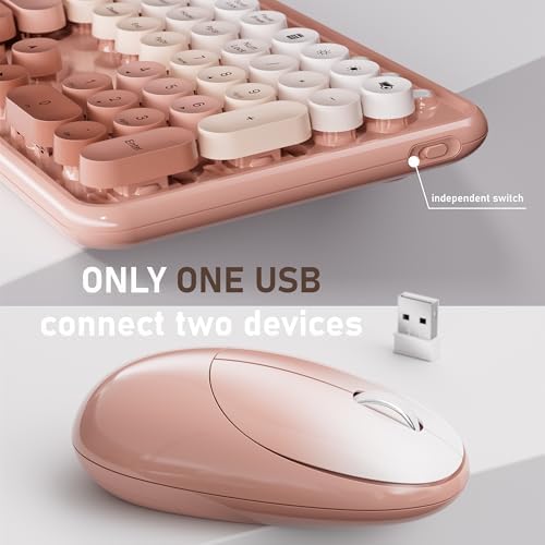 UBOTIE Wireless Keyboard and Mouse Combo, Phone Holder (Peach)