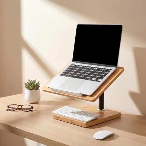 Laptop Stand for Desk, Adjustable Wood and Bamboo Base (Large)