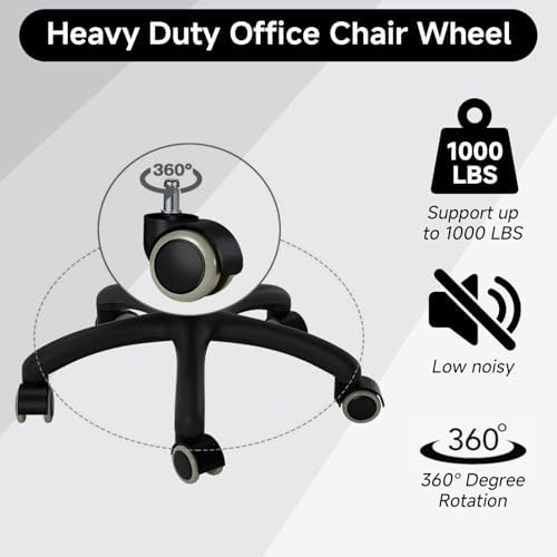 2 Inch Rollerblade Wheels for Office Chairs Replacement, 5PCS Mute Heavy Duty Rubber Rotating Computer Desk Chair Caster, Safe for Wood Floors Carpet, Universal Standard Stem Size Fits 99%