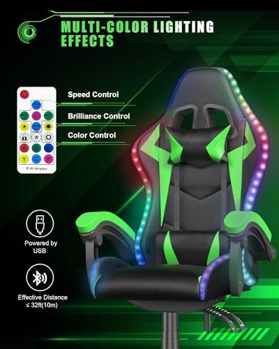 Racingreat RGB Gaming Chair for Adults & Kids, Lumbar Support, Green