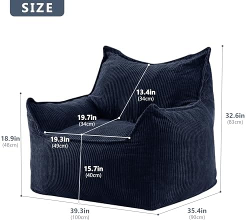 EBENCHICO Giant Bean Bag Chair for Adults, Corduroy Large Bean Bag Chairs for Teens with Armrests, Comfy Adult BeanBag Chair Sofa Couch with Filler Included for Bedroom Living Room