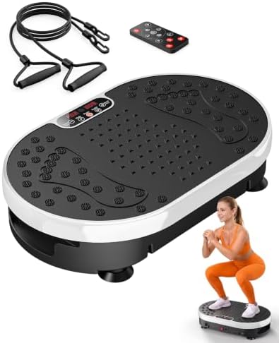 HTM Vibration Plate Exercise Machine, 9 Modes & 120 Speeds, Body Shake Plate with Resistance Bands Slot & Remote Control, Shake Board for Weight Loss Fat Burner Home Fitness Workout