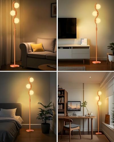 60IN Dimmable Orange Globe Floor Lamp, Mid Century Modern Floor Lamps with 3 Soft Warm White 3000K Bulbs, Standing Lamps with 5Lbs Heavy Base for Living Room Bedroom Home Decor