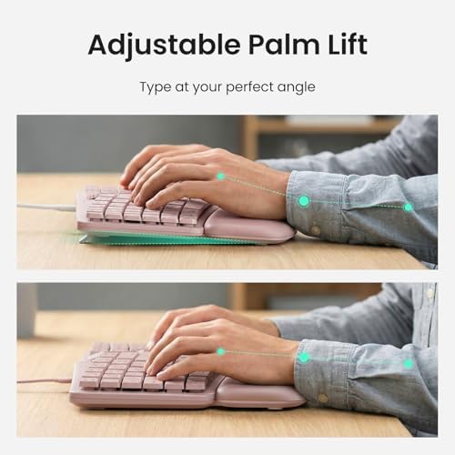 Nulea Ergonomic Keyboard, Wired Keyboard with Split Design and Palm Rest, Volcano Keycaps, Natural Typing, Type C and USB Plug, 2 in 1 Port for Windows and Mac, 3 Colors(Pink)