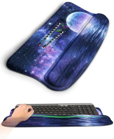 Ergonomic Wave Wrist Rest with Keyboard Stand, Cushioned Palm Rest, Comfortable Integrated Memory Foam for Natural Typing and Relieve Wrist Pain, Moon and Starry Sky