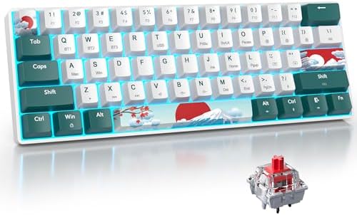 surmen Wireless Keyboard 60% Gaming Keyboard 60 Percent, Hot Swappable RGB Mini Bluetooth BT5.0/USB-C Mechanical Keyboard with Software for Windows Mac Laptop (Gateron Red, Green 61)