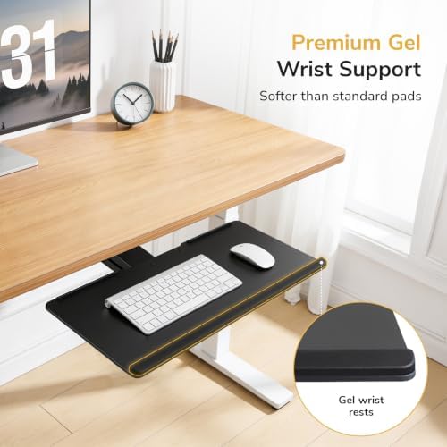 Mount-It! Under Desk Keyboard Tray Slide Out, Height Adjustable Keyboard Mount with Wrist Support, 26" Wide Large Platform, Tilt and Swivel for Office and Home, Black