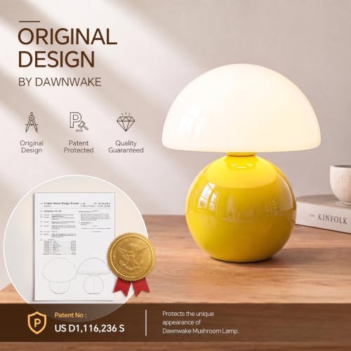Dawnwake Mushroom Lamp Table Lamp for Bedroom-Small Desk Table Lamps,Yellow