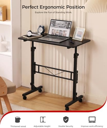 KLSMYHOKI Standing Desk Adjustable Height, Mobile Stand Up Desk with Wheels