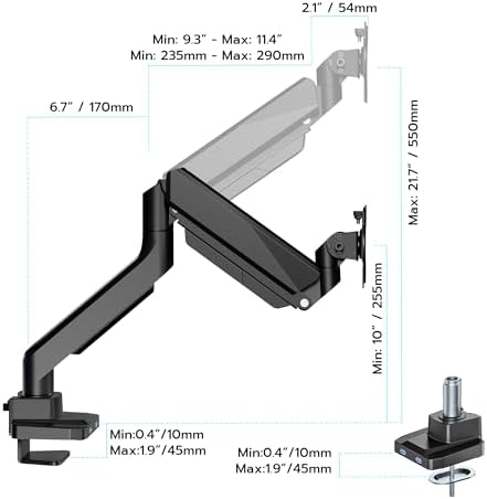 Heavy Duty Single Monitor Mount for 13"-49" Curved Screens with USB, Black