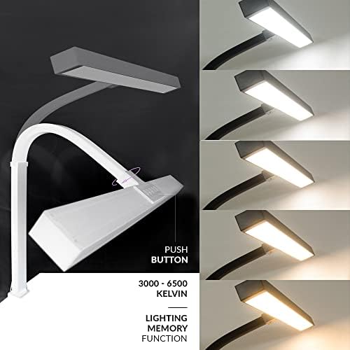 Neatfi 3,000 Lumens LED Desk Lamp with Clamp | Dimmable | 5 Brightness Levels & 5 Light Modes | Memory Function | Eye-Caring Flexible Lamp for Home & Office (31.5 Inches, White)