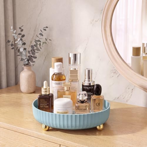 Niunuerga 360 Rotating Makeup Organizer - Perfume Vanity Skincare Tray Blue
