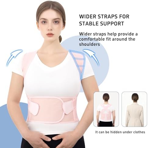 Posture Corrector for Women Men Back Brace hunchback Straightener Adjustable Shoulder Straps Upright Full-Back Correction Upper Support Hunchback Scoliosis Kyphosis Thoracic Instant Hump Pain (Pink, XX-Large)